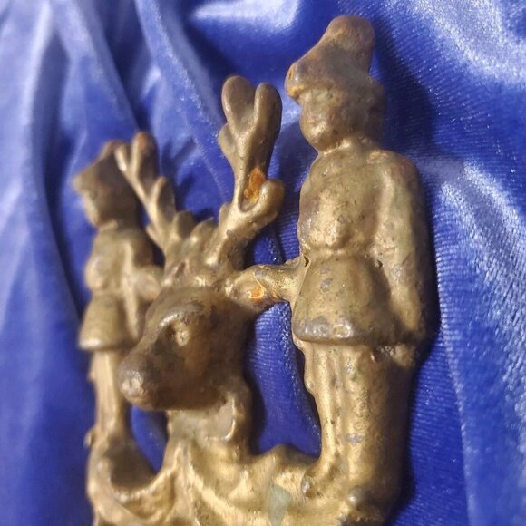 *Antique Vtg English Cast Iron Match Safe Holder Hunting Stag Rabbit Pheasant - Picture 10 of 11